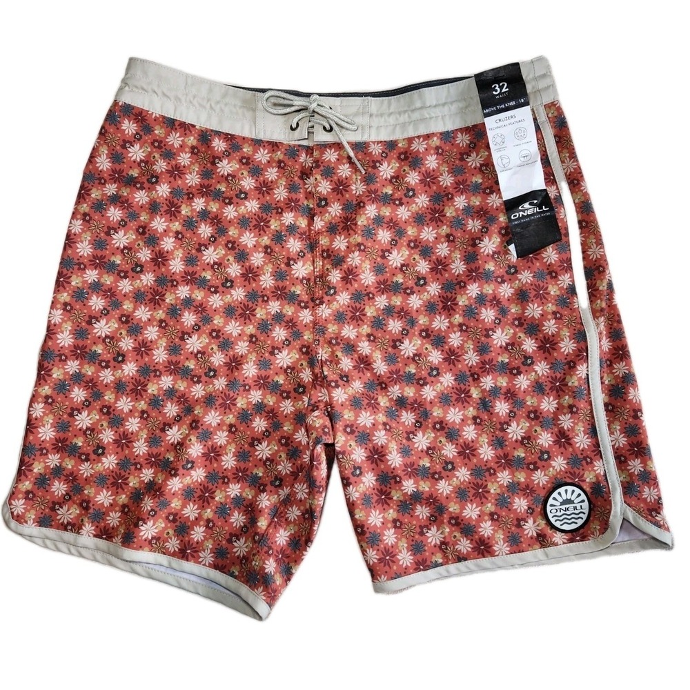O'NEILL Cruzers Swim Trunks Men's 32 Orange 18" Above the Knee Boardshorts New
